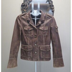 Tory Burch Sgt Pepper Leather Military Jacket Gossip Girl Serena Brown Sz 8